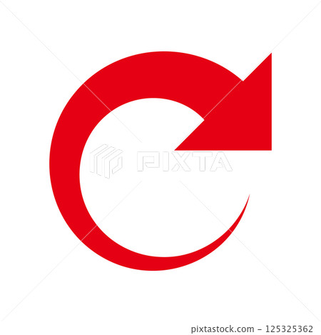 A simple curved red arrow on a white background 125325362