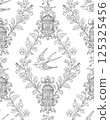 Swallow Bird and Floral Seamless Pattern: Elegant Vector Illustration for Fabrics, Wallpapers, and Packaging Design 125325456