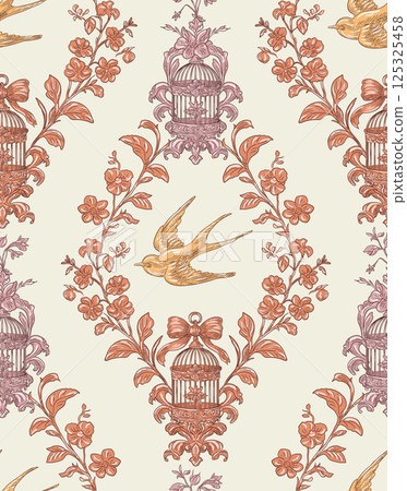 Swallow Bird and Floral Seamless Pattern: Elegant Vector Illustration for Fabrics, Wallpapers, and Packaging Design Swallow Bird and Floral Seamless Pattern: Elegant Vector Illustration for Fabrics, Wallpapers, and Packaging Design 125325458