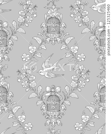Swallow Bird and Floral Seamless Pattern: Elegant Vector Illustration for Fabrics, Wallpapers, and Packaging Design Swallow Bird and Floral Seamless Pattern: Elegant Vector Illustration for Fabrics, Wallpapers, and Packaging Design 125325460