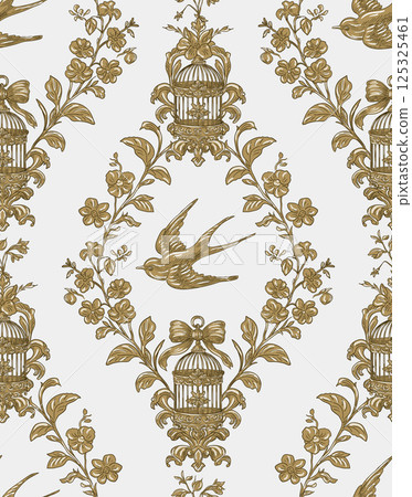 Swallow Bird and Floral Seamless Pattern: Elegant Vector Illustration for Fabrics, Wallpapers, and Packaging Design 125325461