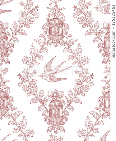 Swallow Bird and Floral Seamless Pattern: Elegant Vector Illustration for Fabrics, Wallpapers, and Packaging Design Swallow Bird and Floral Seamless Pattern: Elegant Vector Illustration for Fabrics, Wallpapers, and Packaging Design 125325463