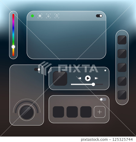 Glassmorphism Media Control and Dashboard UI Kit Glassmorphism Media Control and Dashboard UI Kit 125325744