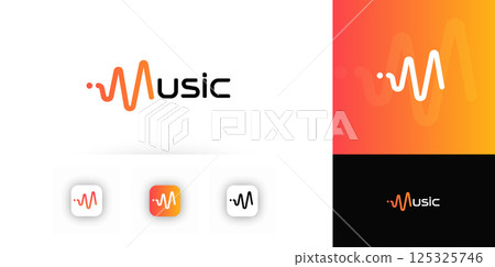 Modern Music Logo Design With Sound Wave And Letter M Concept In Gradient Orange Color. Creative Emblem For App Icons, Branding, Or Audio Services. Vector Illustration Modern Music Logo Design With Sound Wave And Letter M Concept In Gradient Orange Color. Creative Emblem For App Icons, Branding, Or Audio Services. Vector Illustration 125325746