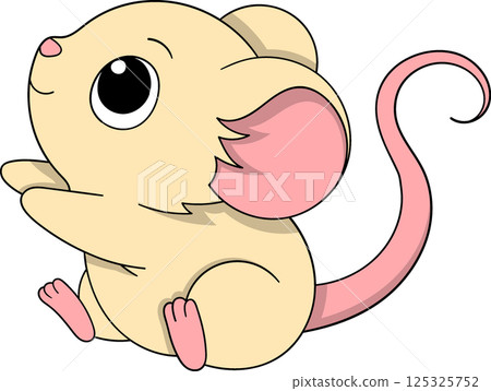 Cute Beige Cartoon Mouse Sitting Side View Illustration Cute Beige Cartoon Mouse Sitting Side View Illustration 125325752