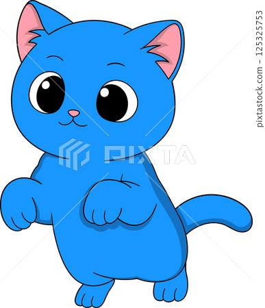 Cute Blue Cartoon Cat Standing Illustration Cute Blue Cartoon Cat Standing Illustration 125325753