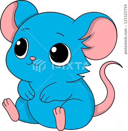 Cute Blue Cartoon Mouse Sitting Illustration Cute Blue Cartoon Mouse Sitting Illustration 125325754