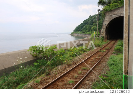 JR Hokkaido, Hakodate Main Line, local train window view from Mori Station to Yakumo Station (cloudy sky in summer 2023) JR Hokkaido, Hakodate Main Line, local train window view from Mori Station to Yakumo Station (cloudy sky in summer 2023) 125326023