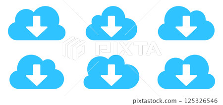 6 blue clouds with download arrow for web 125326546
