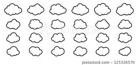 Black Line Cloud Icons on White Background 125326570