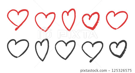Hand-drawn Red and Black Hearts Set Hand-drawn Red and Black Hearts Set 125326575
