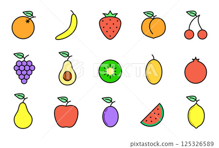 Colorful Cartoon Fruit Icons Collection Colorful Cartoon Fruit Icons Collection 125326589