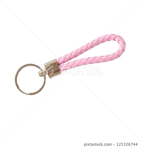 pink key chains isolated on white background. 125326744