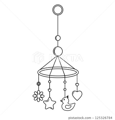 Children's toys-a doodle-style carousel for a child's bed, black outline. 125326784