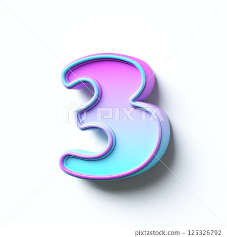Pink blue gradient cartoon font Number 3 THREE 3D 125326792