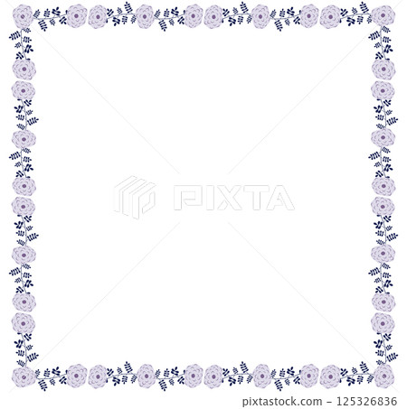 Square violet romantic vector flower border for spring and summer brochures, wedding designs and backgrounds 125326836