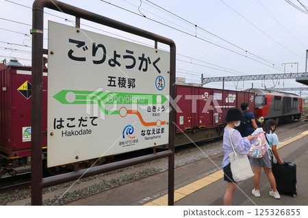 JR北海道函館本線，從函館站到大沼站的本地火車車窗景色（2023年夏季多雲） 125326855