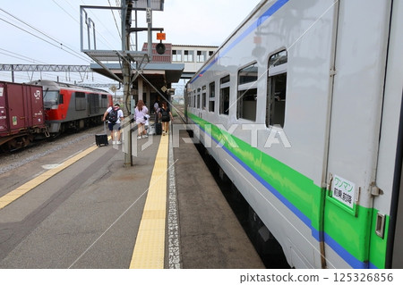JR Hokkaido, Hakodate Main Line, local train window view from Hakodate Station to Onuma Station (cloudy sky in summer 2023) JR Hokkaido, Hakodate Main Line, local train window view from Hakodate Station to Onuma Station (cloudy sky in summer 2023) 125326856