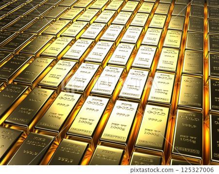 對齊金條的逼真 3D 插圖 125327006