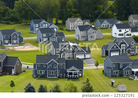 Spacious new single family homes in upstate New York residential area. Real estate development in american suburbs 125327191