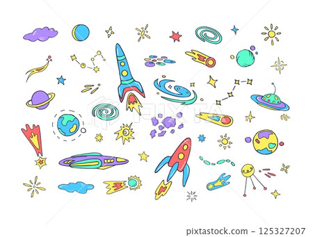 Space for kids, set of colored doodles 125327207