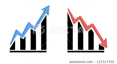 Blue business growth chart and red decline arrow isolated on white background. Blue business growth chart and red decline arrow isolated on white background. 125327330