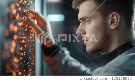 A legal expert carefully reviewing privacy compliance and regulatory requirements for digital technology systems and software within a corporate or business setting. 125328033