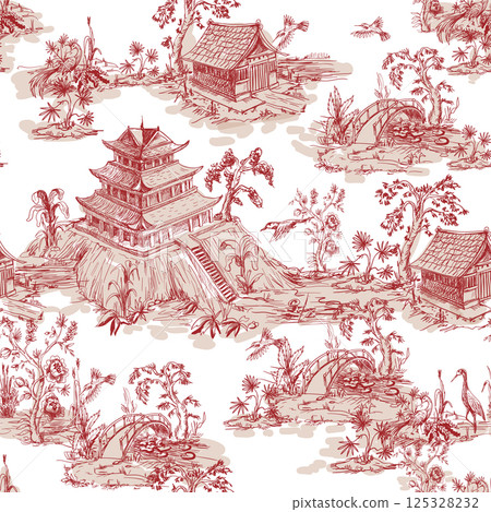 Seamless pattern in chinoiserie style for fabric or interior design. 125328232