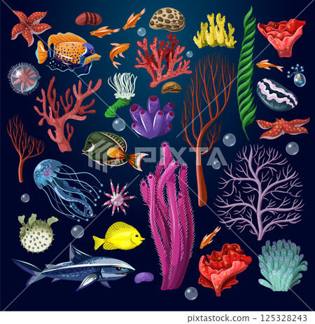 Marine inhabitans and herb isolated. 125328243