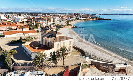 Aerial view of coastal watchtower Aerial view of coastal watchtower 125328287