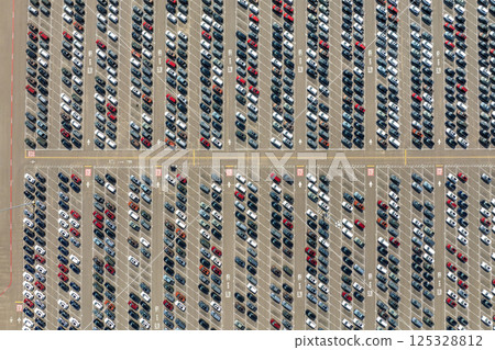 New cars for distribution at factory parking lot New cars for distribution at factory parking lot 125328812