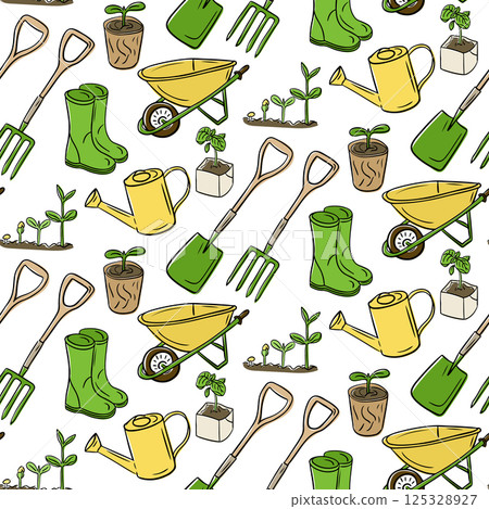 Seamless hand drawn garden pattern with tools Seamless hand drawn garden pattern with tools 125328927
