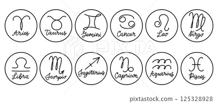 Set of twelve hand drawn zodiac signs 125328928