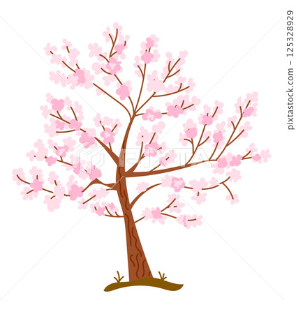 Hand drawn cherry blossom tree with pink flowers Hand drawn cherry blossom tree with pink flowers 125328929