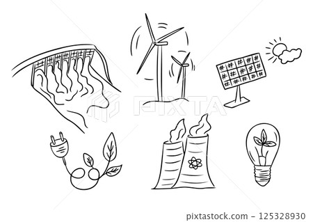 Set of hand drawn eco electricity doodles 125328930