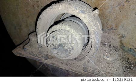 Support structure damage observed in industrial bearing component in a machinery setting 125329121