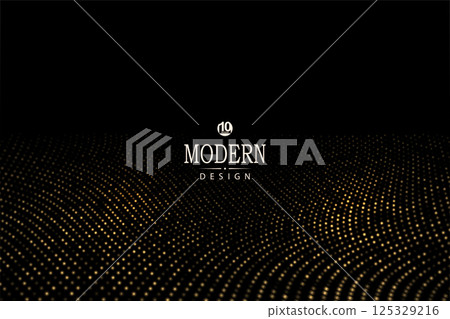 Golden isolated wave pattern with shiny tinsel on black background 125329216