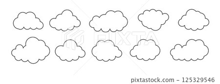 Clouds line art icon. Databases networking software image cloud and synoptics concept. Vector 125329546