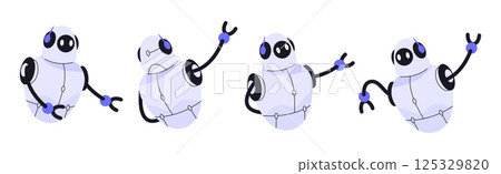 Set of android or robot, cyborg. Vector futuristic humanoid machines, artificial intelligence bot. Mechanical character as digital technology symbol. Science fiction automation and robotics innovation 125329820