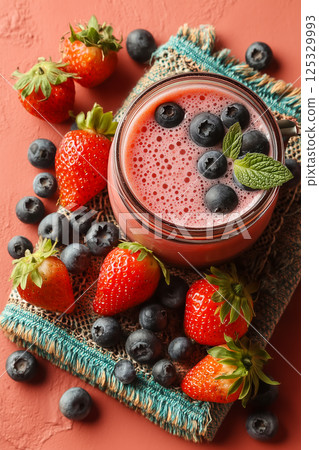 Fresh berry and strawberry smoothie 125329993