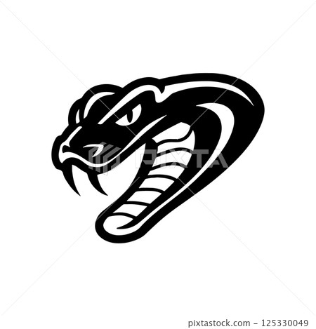 Illustration of head of poisonous snake in engraving style. Design element for logo, label, emblem, sign, badge. Vector illustration 125330049