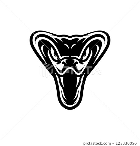 Illustration of head of poisonous snake in engraving style. Design element for logo, label, emblem, sign, badge. Vector illustration 125330050