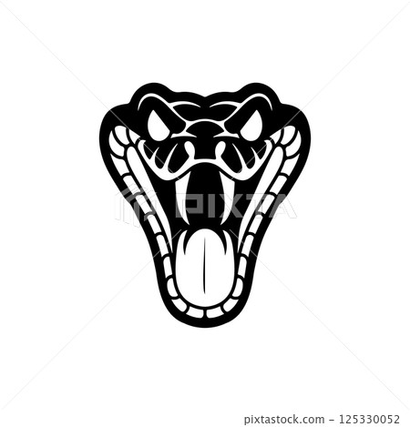 Illustration of head of poisonous snake in engraving style. Design element for logo, label, emblem, sign, badge. Vector illustration Illustration of head of poisonous snake in engraving style. Design element for logo, label, emblem, sign, badge. Vector illustration 125330052