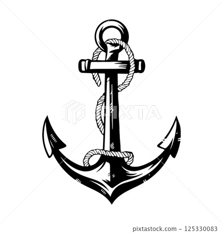 Illustration of the anchor in engraving style. Design element for poster, card, banner, sign, logo. Vector illustration 125330083