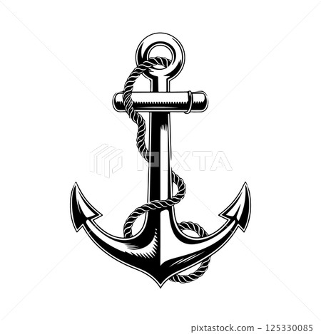 Illustration of the anchor in engraving style. Design element for poster, card, banner, sign, logo. Vector illustration 125330085