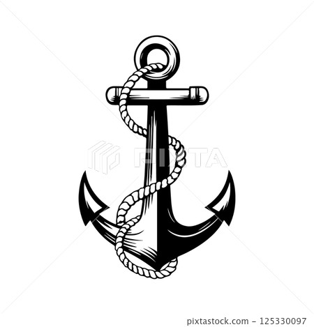Illustration of the anchor in engraving style. Design element for poster, card, banner, sign, logo. Vector illustration Illustration of the anchor in engraving style. Design element for poster, card, banner, sign, logo. Vector illustration 125330097