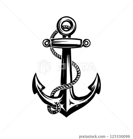 Illustration of the anchor in engraving style. Design element for poster, card, banner, sign, logo. Vector illustration Illustration of the anchor in engraving style. Design element for poster, card, banner, sign, logo. Vector illustration 125330099