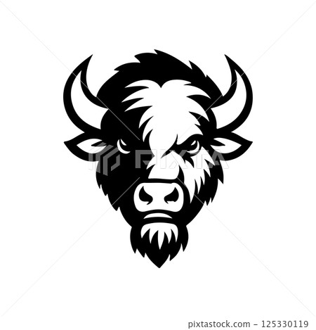 Illustration of wild bison. Design element for logo, label, sign. Vector illustration 125330119