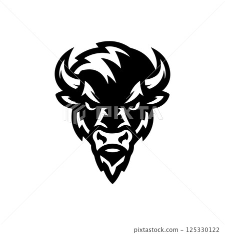 Illustration of wild bison. Design element for logo, label, sign. Vector illustration 125330122