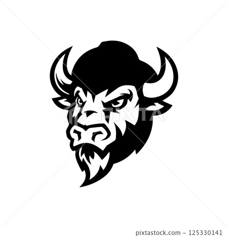 Illustration of wild bison. Design element for logo, label, sign. Vector illustration 125330141
